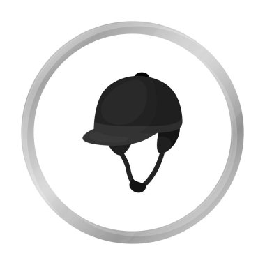 Tek renkli stil beyaz arka plan üzerinde izole jokey kask simgesini. Hipodrom ve atın sembolü hisse senedi vektör çizim.