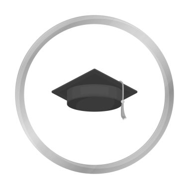 Mezuniyet tek renkli stil beyaz arka plan üzerinde izole kap simgesini. Şapka sembol stok vektör çizim.