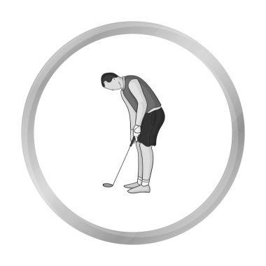 Tek renkli stil beyaz arka plan üzerinde izole simgesinde tekme önce golfçü. Golf Kulübü sembol stok vektör çizim.