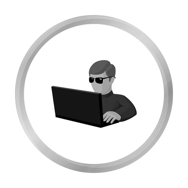 Pictogram van de computer hacker in kaderstijl geïsoleerd op een witte achtergrond. Hackers en hacken symbool voorraad vectorillustratie. — Stockvector