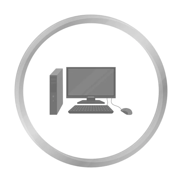 Het pictogram van de personal computer in zwart-wit stijl geïsoleerd op een witte achtergrond. Kantoormeubilair en interieur symbool voorraad vector illustratie. — Stockvector