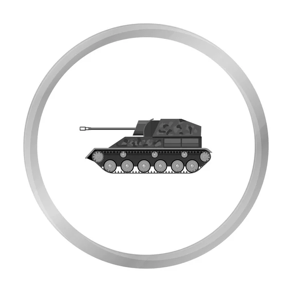 Military tank icon in monochrome style isolated on white background. Military and army symbol stock vector illustration — Stock Vector
