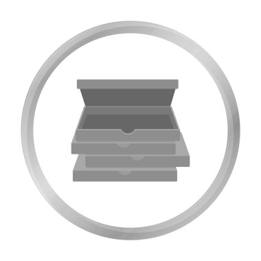 Beyaz arka plan üzerinde izole tek renkli tarzı pizza kutuları simge. Pizza ve pizza sembol stok vektör çizim.