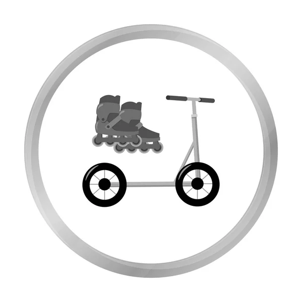 Patins em linha e ícone de scooter em estilo monocromático isolado no fundo branco. Jogar jardim símbolo estoque vetor ilustração . —  Vetores de Stock