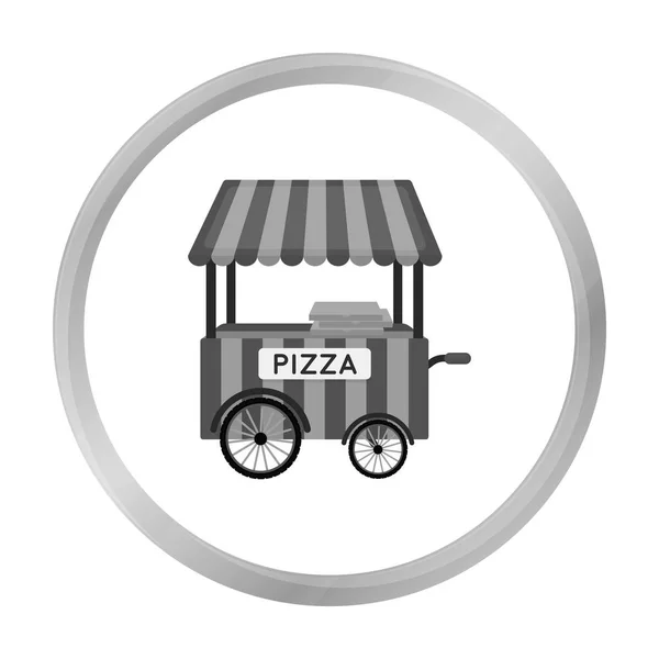Ícone de carrinho de pizza em estilo monocromático isolado em fundo branco. Pizza e pizzaria símbolo estoque vetor ilustração . — Vetor de Stock