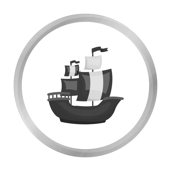 Icono de barco pirata en estilo monocromo aislado sobre fondo blanco. Piratas símbolo stock vector ilustración . — Vector de stock