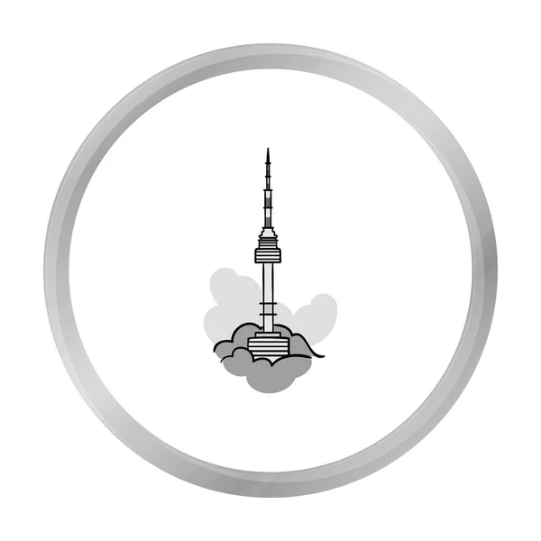 서울 타워는 흰색 배경에 고립 된 흑백 스타일에서 아이콘. 한국 상징 주식 벡터 일러스트 레이 션. — 스톡 벡터