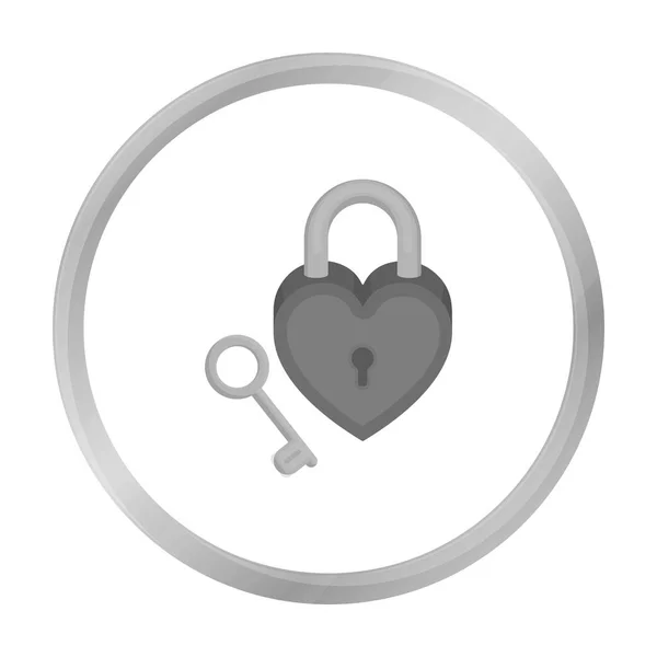 Lock and key icon in monochrome style isolated on white background. Romantic symbol stock vector illustration. — Stock Vector