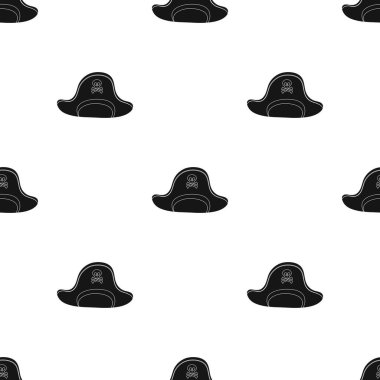 Korsan şapkasını ile kafatası simge siyah stil beyaz arka plan üzerinde izole içinde. Korsanlar desen hisse senedi vektör çizim.