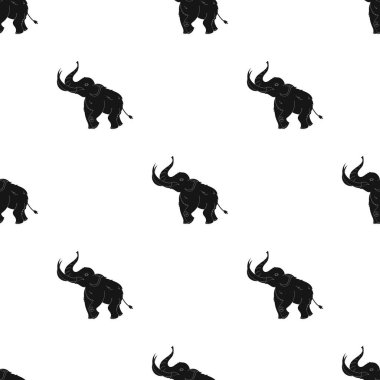 Beyaz arka plan üzerinde izole siyah stil yünlü mamut simgesini. Taş Devri desen hisse senedi vektör çizim.