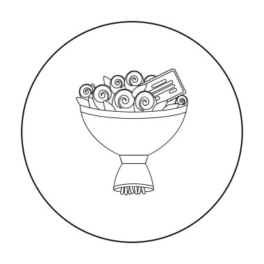 Not simgesi beyaz arka plan üzerinde izole anahat tarzı ile çiçek buketi. Olay hizmeti sembol stok vektör çizim.