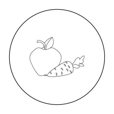 Elma havuç simgesi beyaz arka plan üzerinde izole anahat tarzı ile. Diş Bakımı sembol stok vektör çizim.