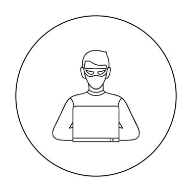 Hacker simgesi beyaz arka plan üzerinde izole anahat tarzı. Suç sembol stok vektör çizim.