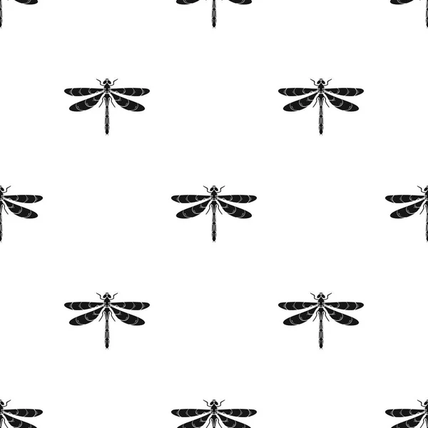 Libellensymbol im schwarzen Stil isoliert auf weißem Hintergrund. Insekten Muster Vektor Illustration. — Stockvektor