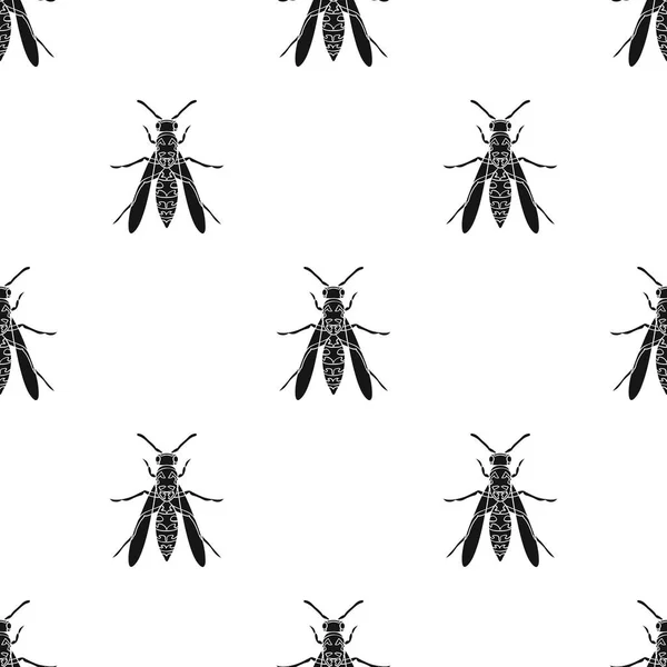 WASP ikona stylu czarno na białym tle. Owady wzór Stockowa ilustracja wektorowa. — Wektor stockowy