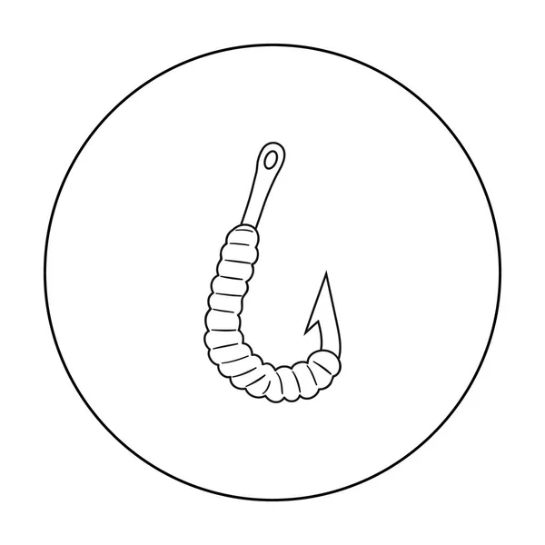 Червь на крючке значок в стиле контура изолирован на белом фоне. Векторная иллюстрация рыболовного символа . — стоковый вектор