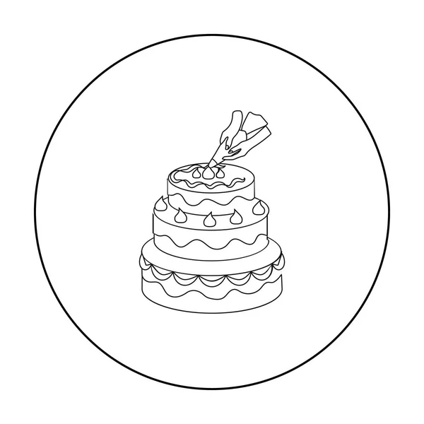 Doğum günü pastası simgesinin anahat tarzı dekorasyon beyaz arka plan üzerinde izole. Olay hizmeti sembol stok vektör çizim. — Stok Vektör