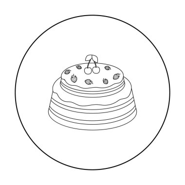 Kek kiraz simgesi beyaz arka plan üzerinde izole anahat tarzı ile. Kek sembol stok vektör çizim.