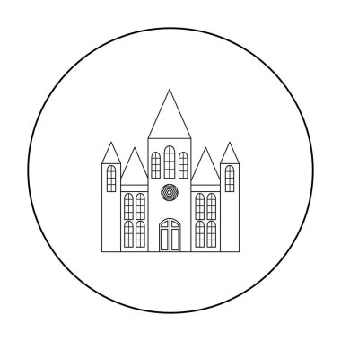 Kilise kutsal kişilerin resmi anahat. Büyük şehir altyapı anahat simgesinden tek bina.