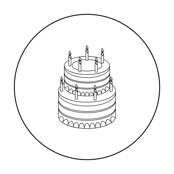Beyaz arka plan üzerinde izole doğum günü pasta simge anahat tarzı. Kek sembol stok vektör çizim. — Stok Vektör