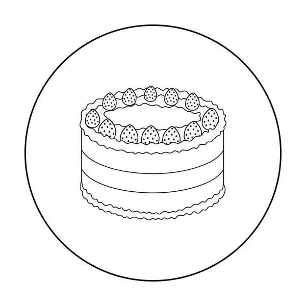 Иконка клубничного торта в обводном стиле выделена на белом фоне. Векторная иллюстрация символов тортов . — стоковый вектор