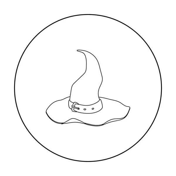 Icône chapeau sorcières dans le style de contour isolé sur fond blanc. Illustration vectorielle du symbole magique noir et blanc . — Image vectorielle