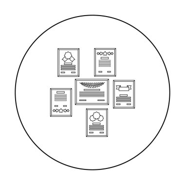 Sertifikaları simgesi beyaz arka plan üzerinde izole anahat tarzı duvarına. Ofis mobilya ve iç sembol stok illüstrasyon vektör.