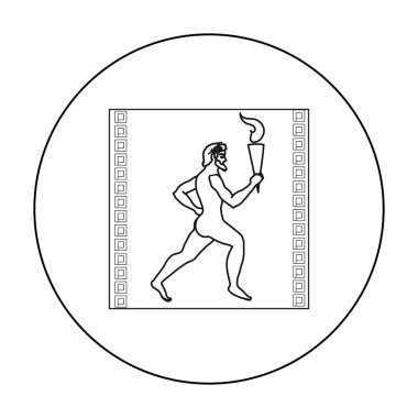 Olimpiyat ateşi simgesi beyaz arka plan üzerinde izole anahat tarzı ile sporcu. Yunanistan sembol stok vektör çizim.