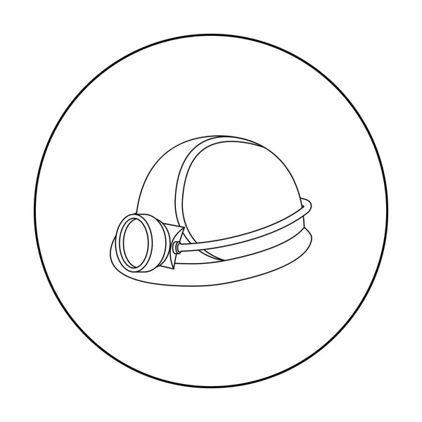 Иконка "Шахтерский шлем" в стиле контура выделена на белом фоне. Векторная иллюстрация . — стоковый вектор