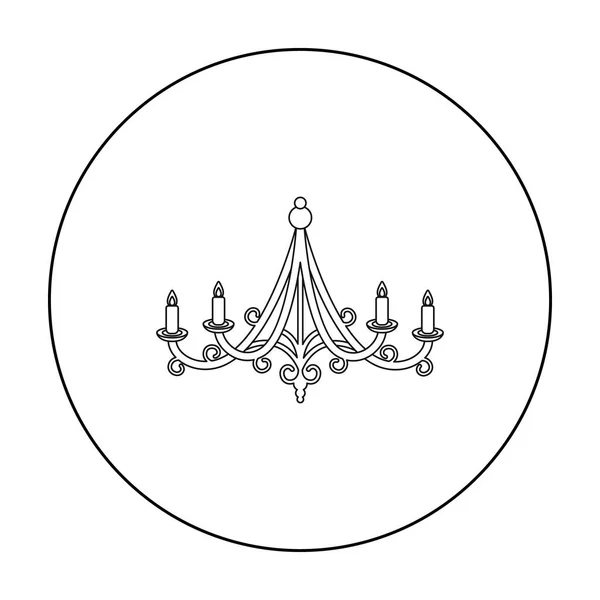 Ikon Chandelier dalam gaya garis besar diisolasi pada latar belakang putih. Ilustrasi stok simbol sumber cahaya - Stok Vektor