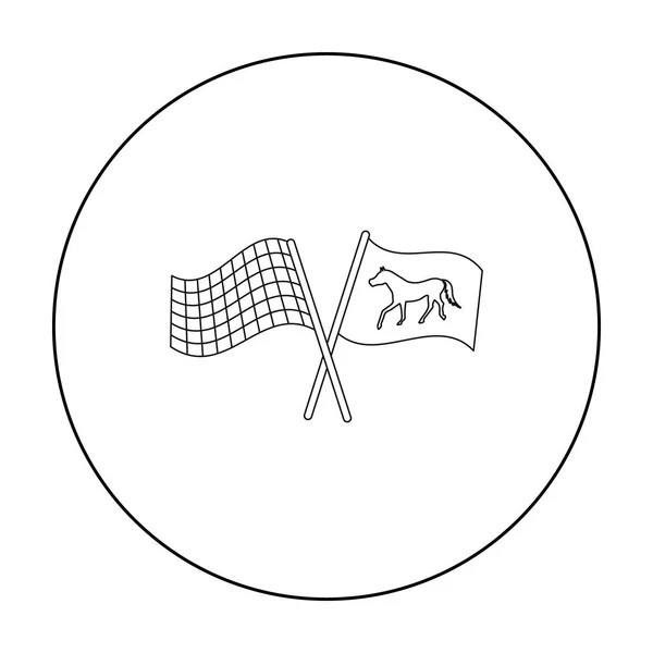Cruzado a cuadros y banderas ecuestres icono en el estilo de contorno aislado sobre fondo blanco. Hipódromo y caballo símbolo stock vector ilustración . — Vector de stock