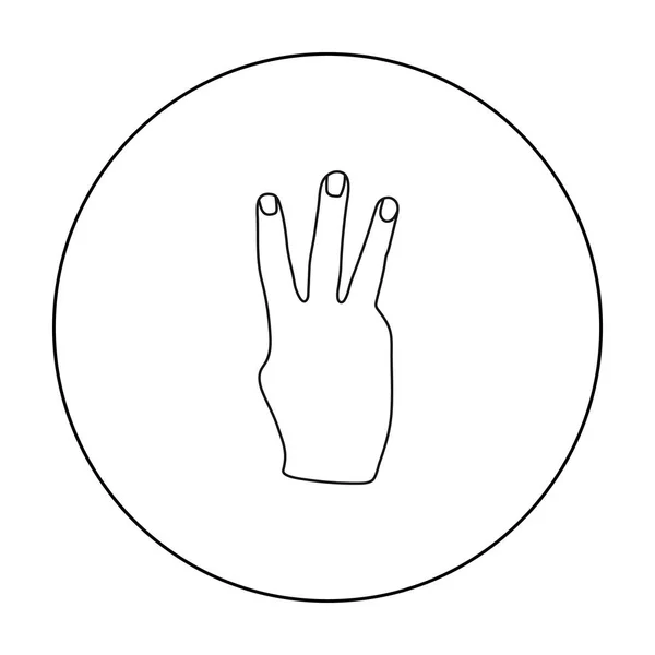 白い背景で隔離のアウトライン スタイルで 3 本の指のアイコン。手のジェスチャー記号株式ベクトル図. — ストックベクタ