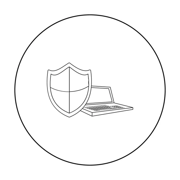 Datensicherheit des Laptop-Symbols im Umrissstil isoliert auf weißem Hintergrund. Hacker und Hacking Symbol Stock Vector Illustration. — Stockvektor