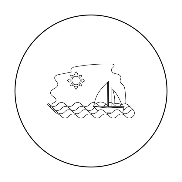 Barco à vela no ícone do mar em estilo esboço isolado no fundo branco. Grécia símbolo estoque vetor ilustração . — Vetor de Stock