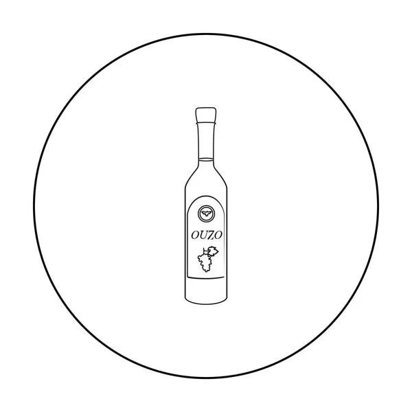 Flasche Ouzo-Symbol im Umriss Stil isoliert auf weißem Hintergrund. Griechenland Symbol Aktienvektor Illustration. — Stockvektor