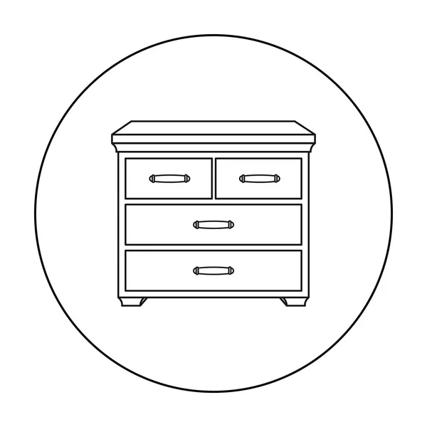 Ξύλινο ντουλάπι με συρτάρια εικονίδιο στο στυλ διάρθωσης που απομονώνονται σε λευκό φόντο. Έπιπλα και σπίτι εσωτερικό σύμβολο απόθεμα διανυσματικά εικονογράφηση. — Διανυσματικό Αρχείο