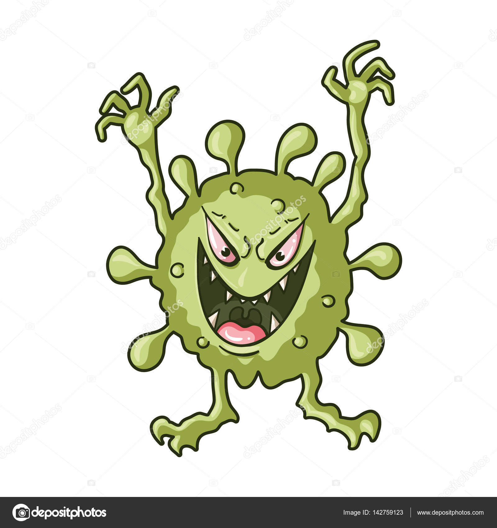 Grünen Virus-Symbol im Cartoon-Stil, die isoliert auf weißem