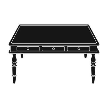 Ahşap masa simge siyah stil beyaz arka plan üzerinde izole içinde. Kütüphane ve kitabevi sembol stok vektör çizim.