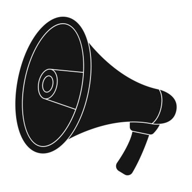 Megafon simge siyah stil beyaz arka plan üzerinde izole içinde. Polis sembol stok vektör çizim.