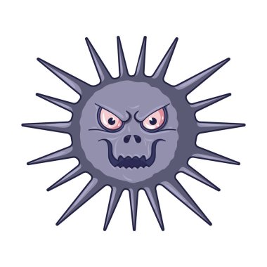 Beyaz arka plan üzerinde izole karikatür tarzı gri virüs simgesini. Virüsler ve bakteriler sembol stok vektör çizim.