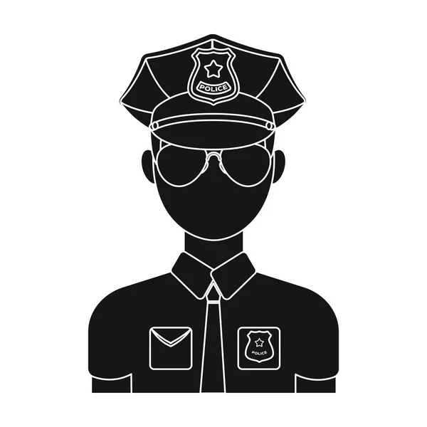 Икона офицера полиции в черном стиле выделена на белом фоне. Векторная иллюстрация символов полиции . — стоковый вектор