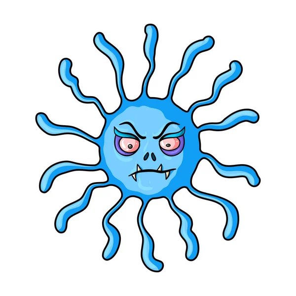 Icono de virus azul en estilo de dibujos animados aislado sobre fondo blanco. Virus y bacterias símbolo stock vector ilustración . — Archivo Imágenes Vectoriales