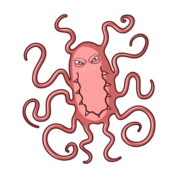 Icono de virus rojo en estilo de dibujos animados aislado sobre fondo blanco. Virus y bacterias símbolo stock vector ilustración . — Archivo Imágenes Vectoriales