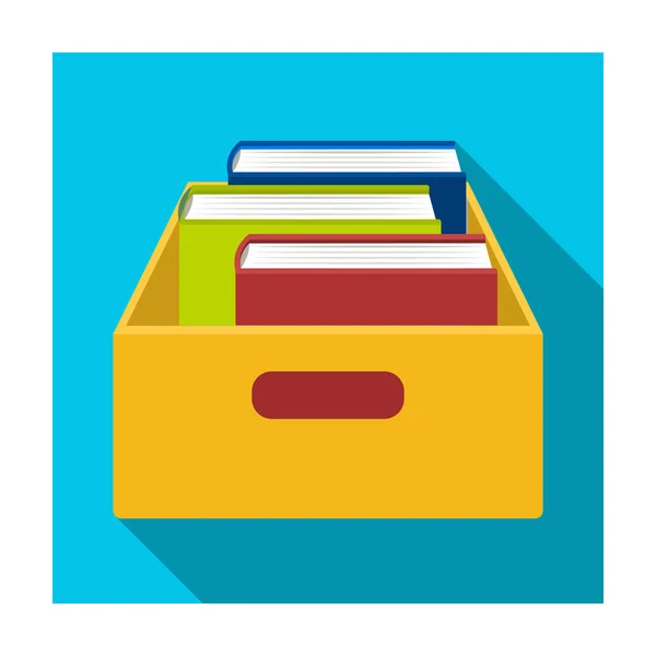Livros em ícone de caixa em estilo plano isolado em fundo branco. Biblioteca e livraria símbolo estoque vetor ilustração . — Vetor de Stock