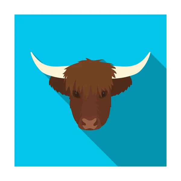 Ícone de cabeça de gado Highland em estilo plano isolado em fundo branco. Escócia país símbolo estoque vetor ilustração . — Vetor de Stock
