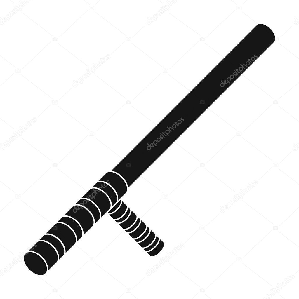 Police baton icon in black design isolated on white background. Police symbol stock vector illustration.