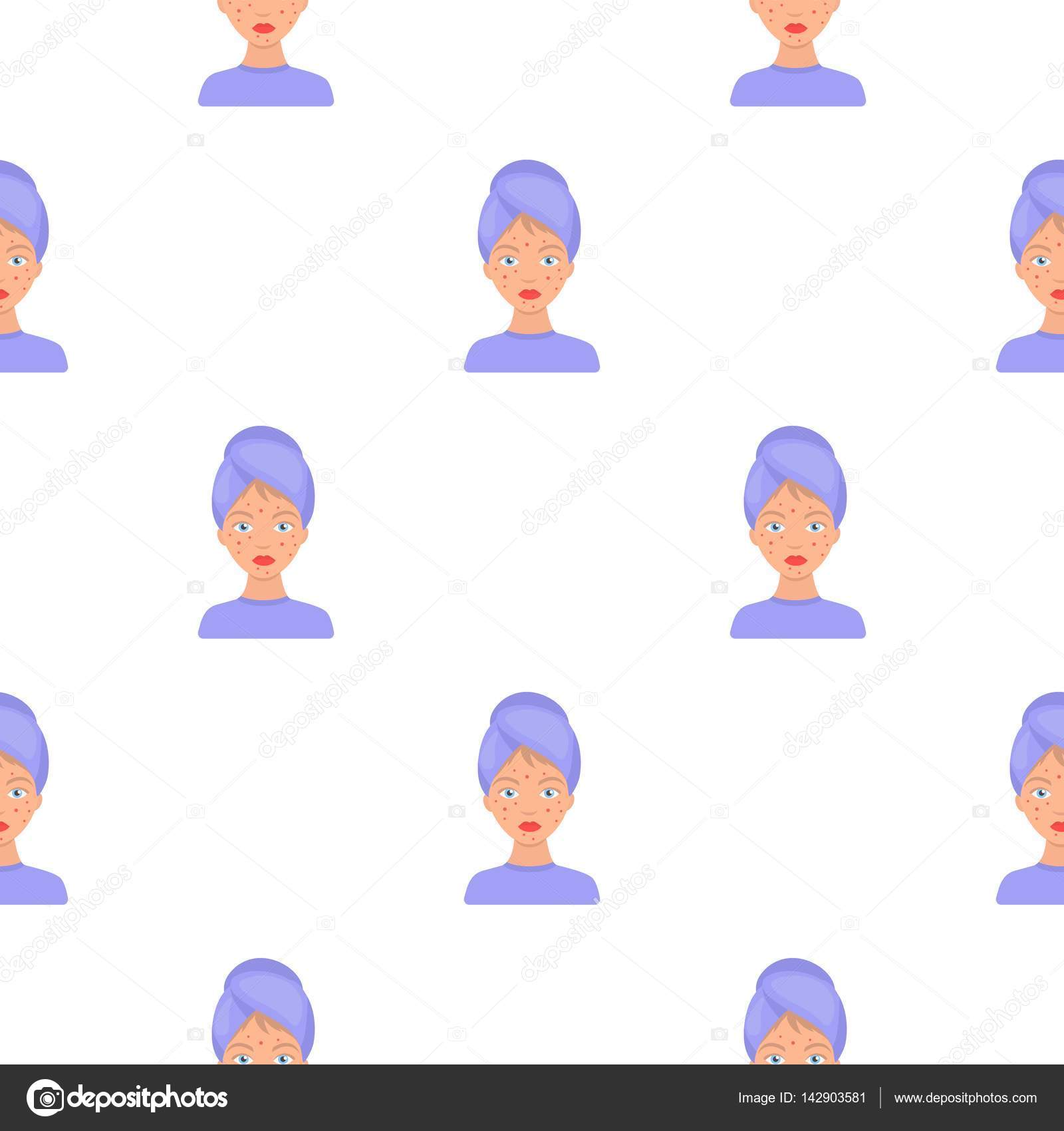 Woman With Acne Icon In Cartoon Style Isolated On White Background Skin Care Pattern Stock