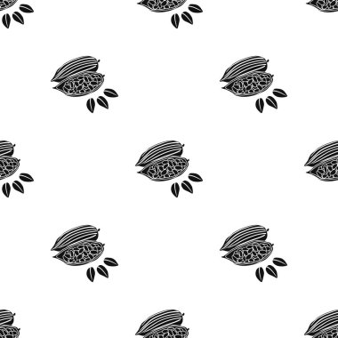 Kavrulmuş kakao çekirdekleri simge siyah stil beyaz arka plan üzerinde izole içinde. Herb bir baharat desen hisse senedi vektör çizim.