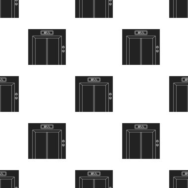 Asansör simge siyah stil beyaz arka plan üzerinde izole içinde. Otel desen hisse senedi vektör çizim.