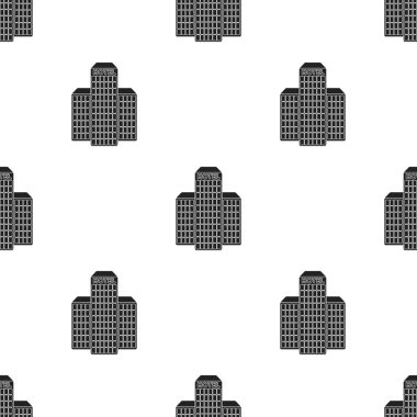 Otel binası simge siyah stil beyaz arka plan üzerinde izole içinde. Arap Emirlikleri desen hisse senedi vektör çizim.